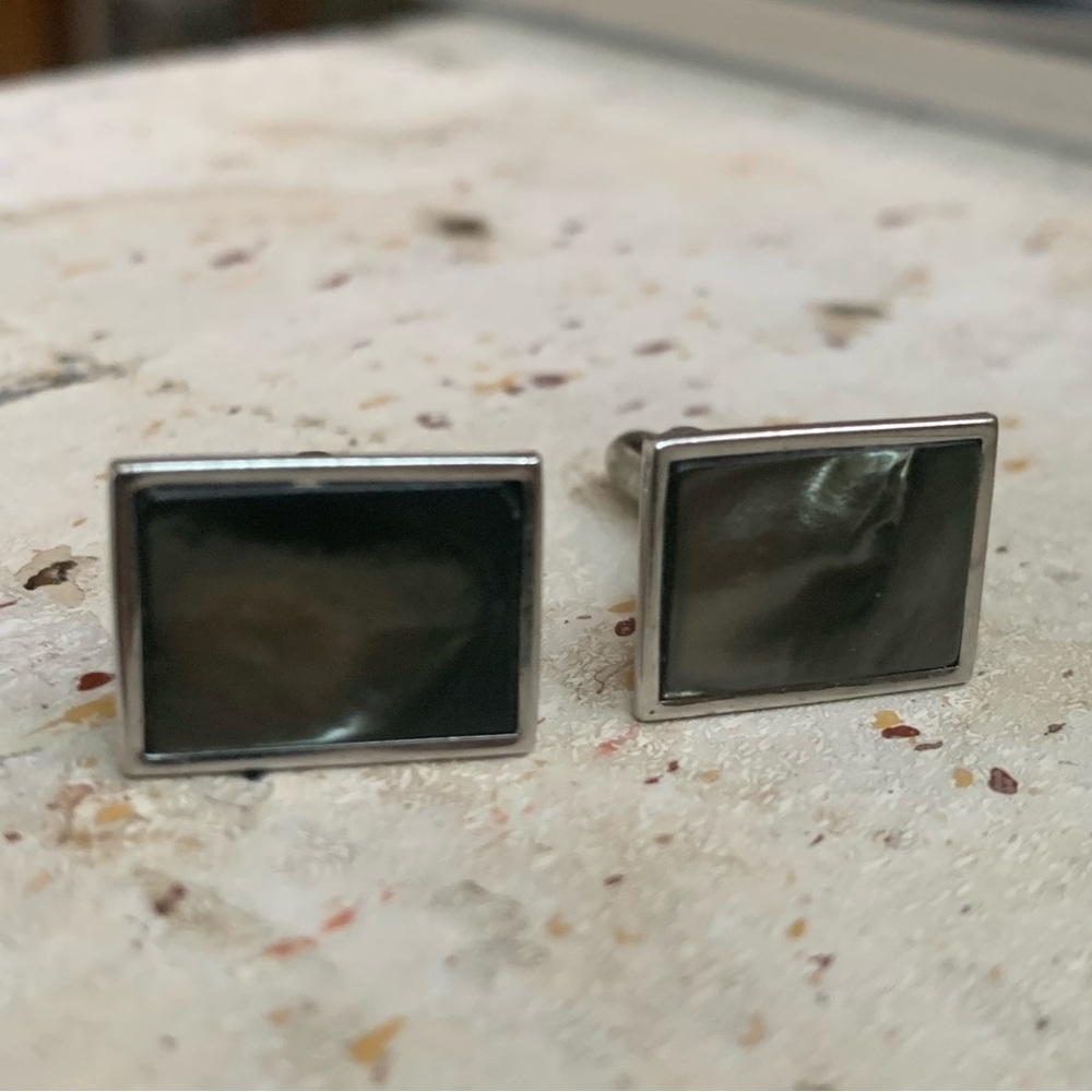 Vintage Smokey Gray Silver Cuff Links Signed Swank